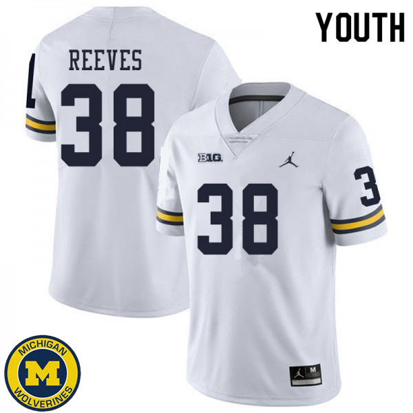 Youth Michigan Wolverines #38 Geoffrey Reeves White University Jersey